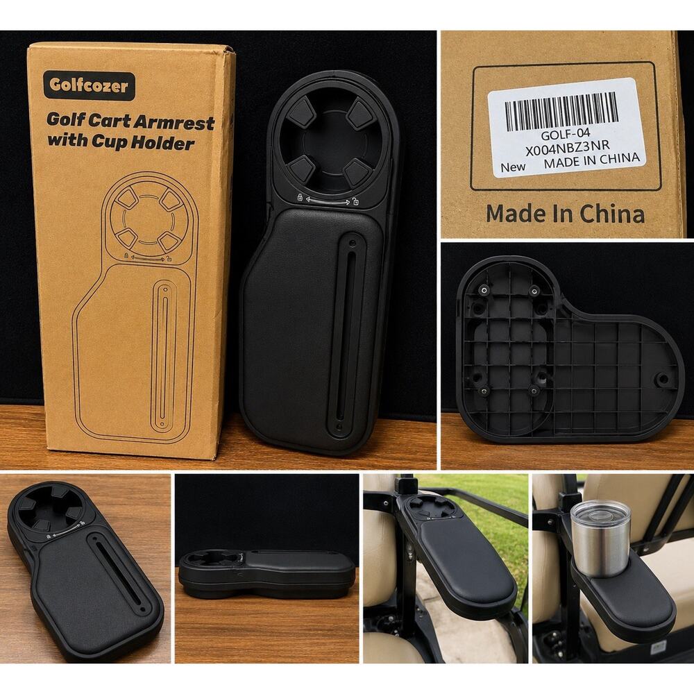 Golfcozer Golf Cart Armrest Set with Cup Holders (Universal Fit)